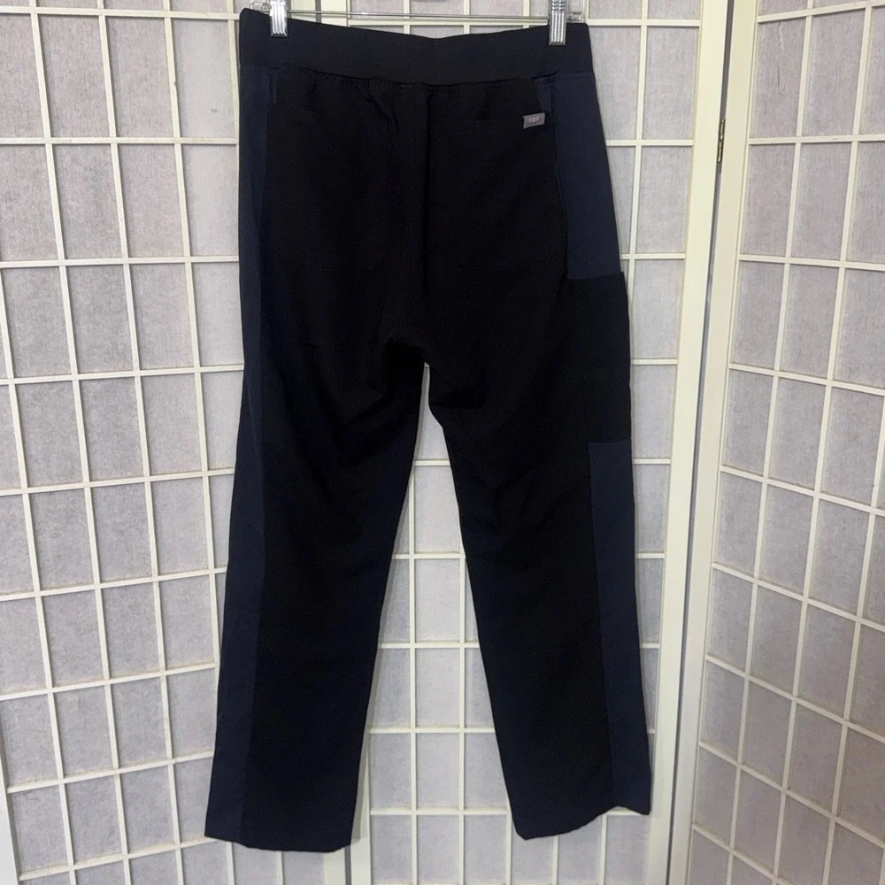FIGS Black Blue Stripe Panel Cargo Knit Scrub Pants Medical Polyester Size P/S